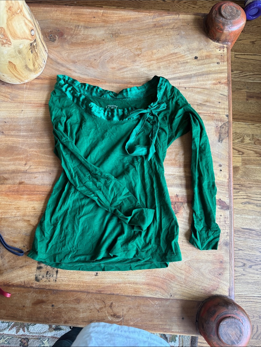 LOFT Emerald Green Long-Sleeve Tie-Neck Top